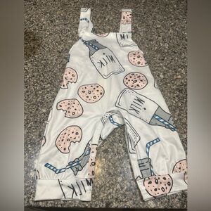 Shein Baby Overalls – Milk & Cookies Print (Size 3–6M, NWT)